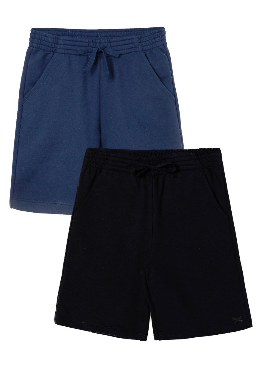 Kit Com Bermudas Básica Infantis Menino Em Moletom Preto