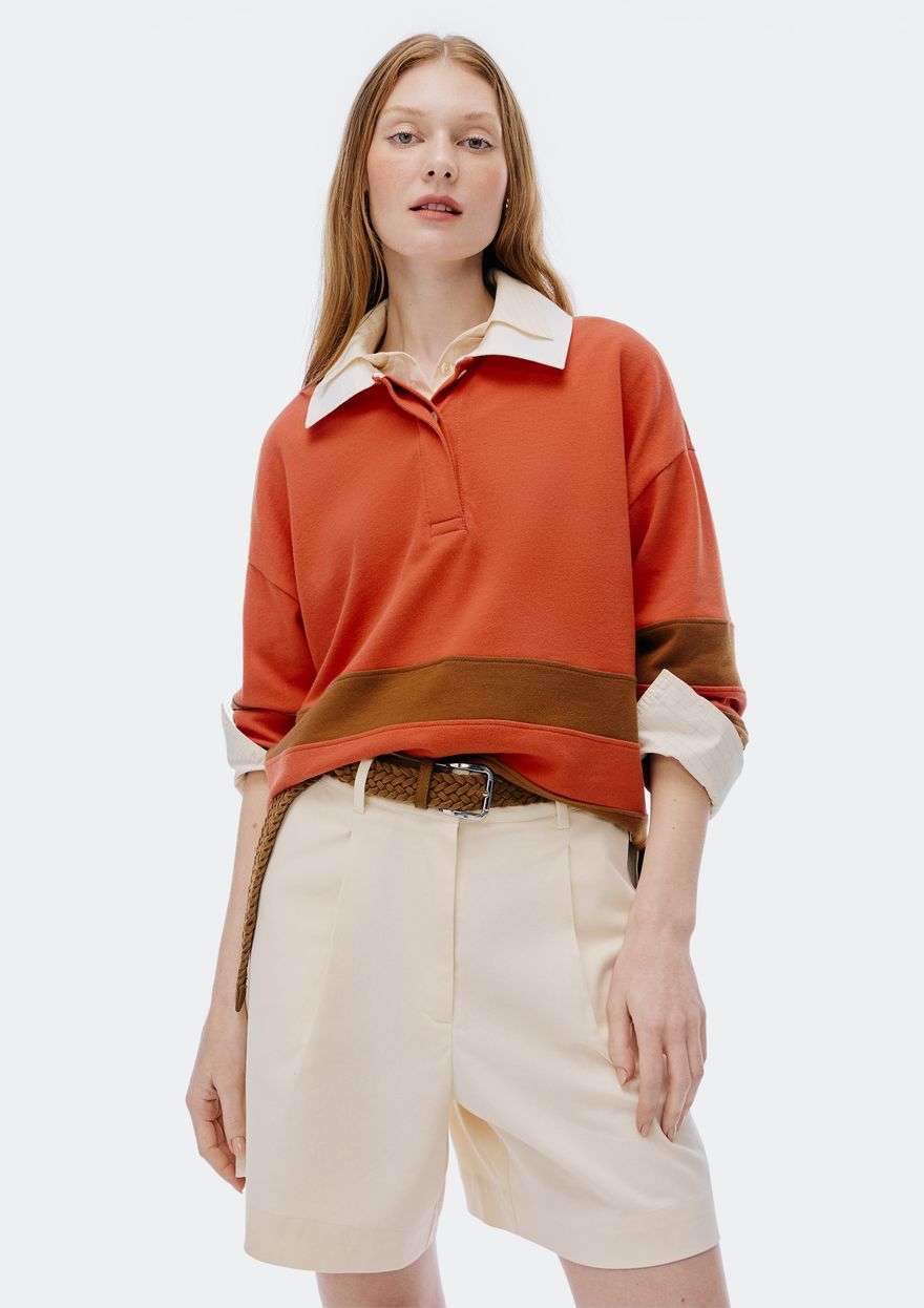 Blusão Feminino Oversized Gola Polo Laranja
